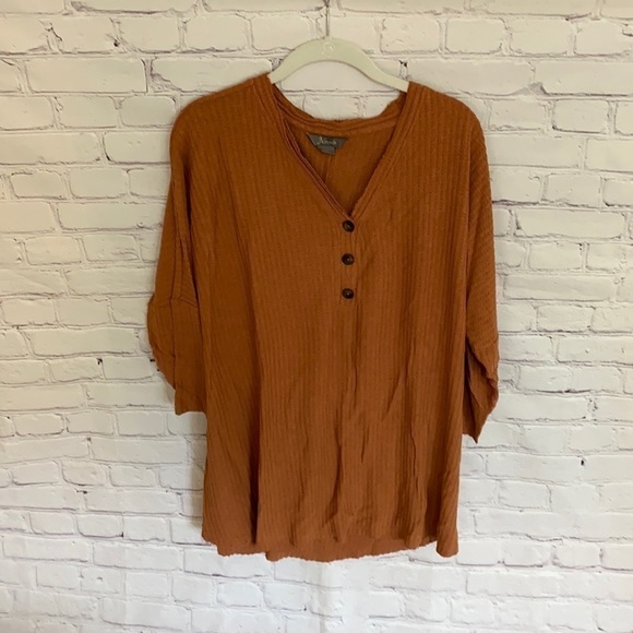 Natural Reflections Tops - 𝅺natural Expression | Burnt Orange Waffle Shirt